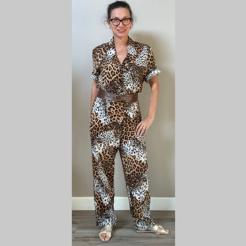 Vintage Short Sleeve Animal Print Jumpsuit by Caron of Chicago size Small/Medium